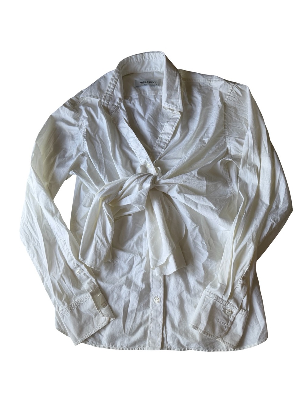 Yves Saint Laurent White Tie-Front Button-Down Blouse